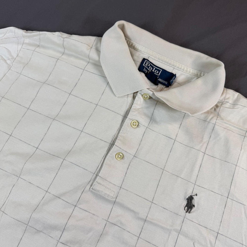 Polo Ralph Lauren Mens Large Cream Windowpane Grid Cotton Polo Shirt